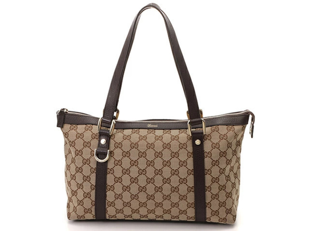 Gucci GG Shoulder Tote Canvas Calfskin Dark Brown Beige Cream